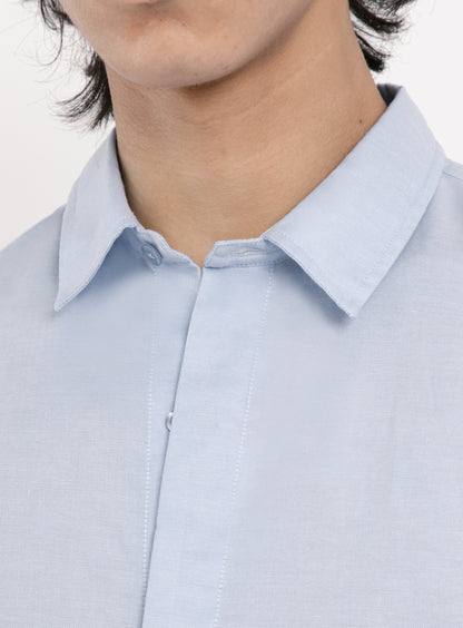 Shirt with Front Cuts in Sky Blue Cotton Piqué