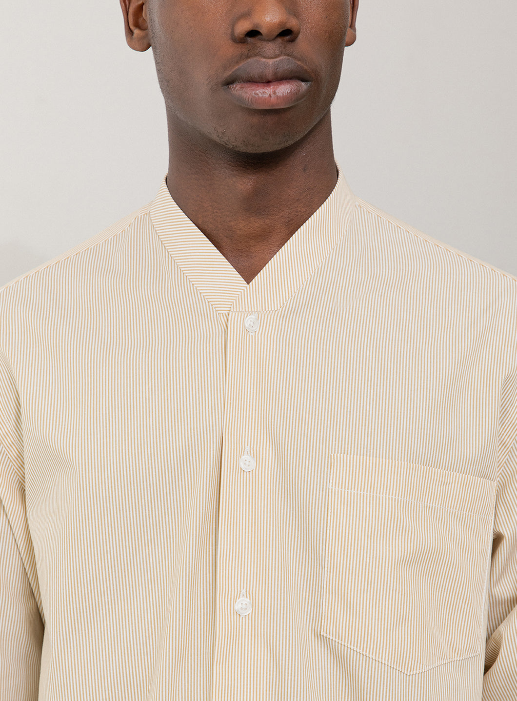 False Collar Shirt in Yellow Fine Stripes Poplin