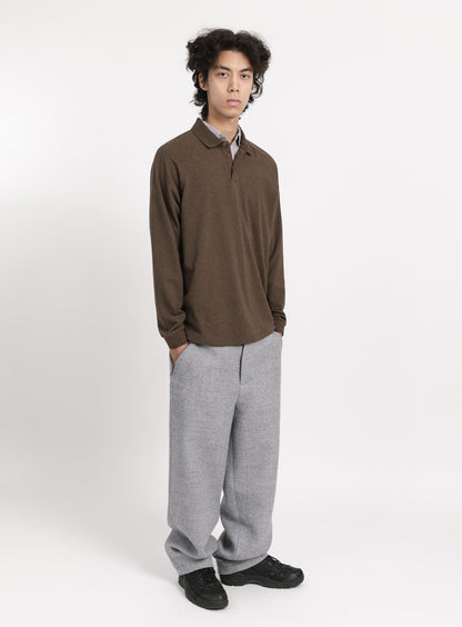 Polo Sweatshirt in Heather Chocolate Cotton & Elastane