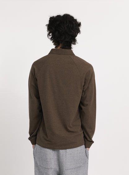 Polo Sweatshirt in Heather Chocolate Cotton & Elastane
