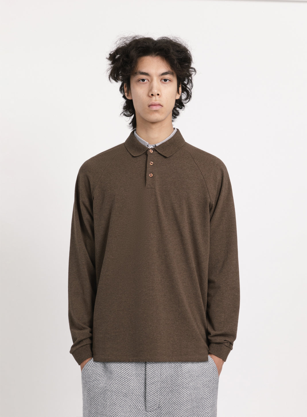 Polo Sweatshirt in Heather Chocolate Cotton & Elastane
