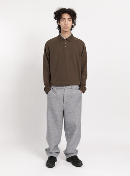 Flap Pockets Pants in Light Grey Herringbone Wool