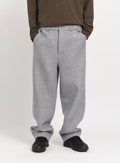 Flap Pockets Pants in Light Grey Herringbone Wool