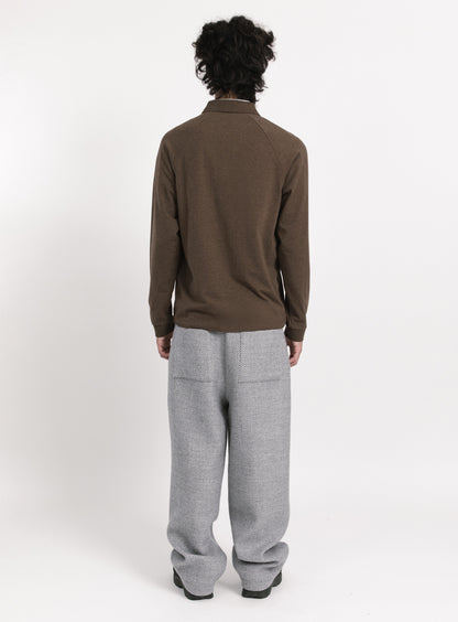 Flap Pockets Pants in Light Grey Herringbone Wool