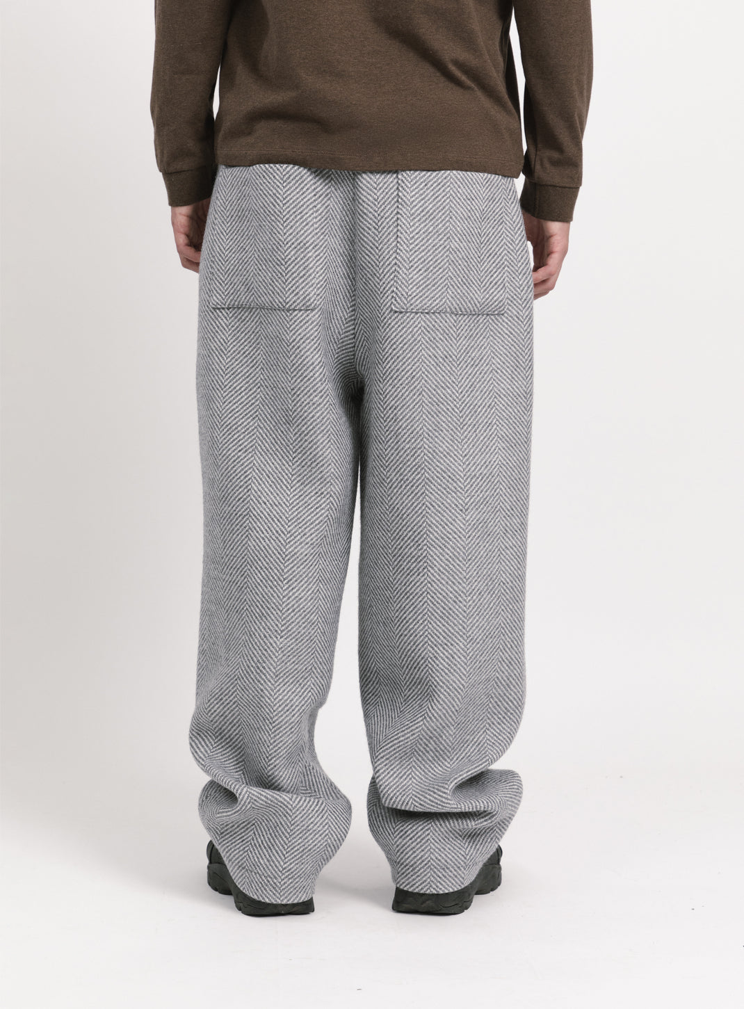 Flap Pockets Pants in Light Grey Herringbone Wool
