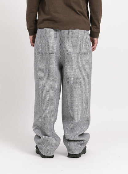Flap Pockets Pants in Light Grey Herringbone Wool