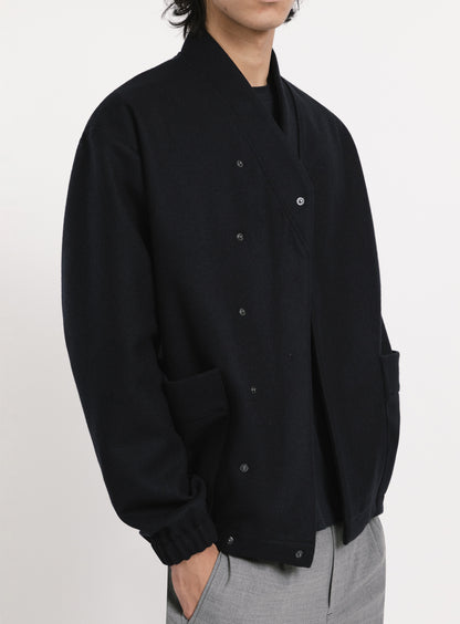 Kimono Bomber Jacket in Navy Blue Italian Wool
