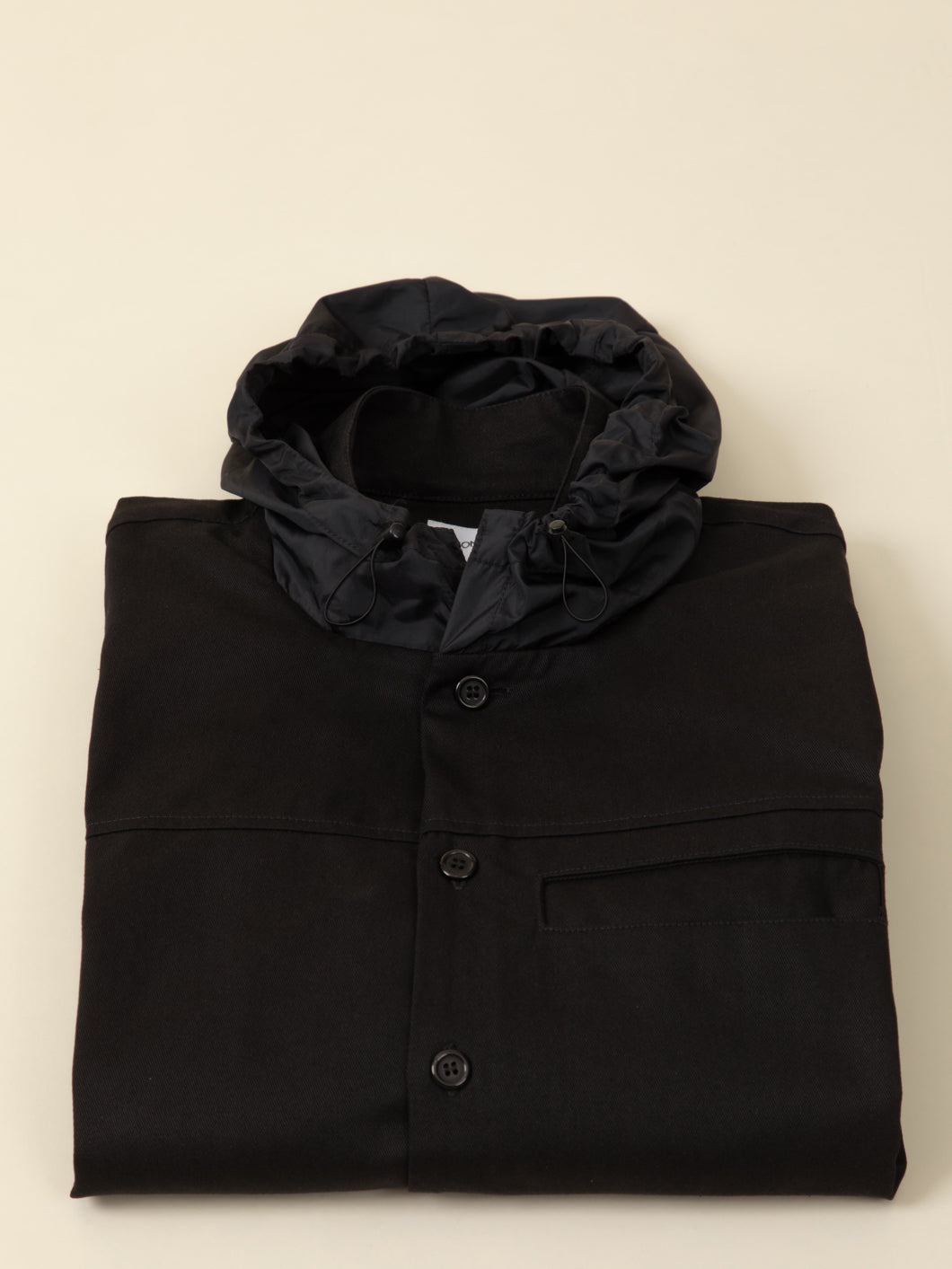 Hooded Murano Collar Overshirt in Black Cotton Gabardine