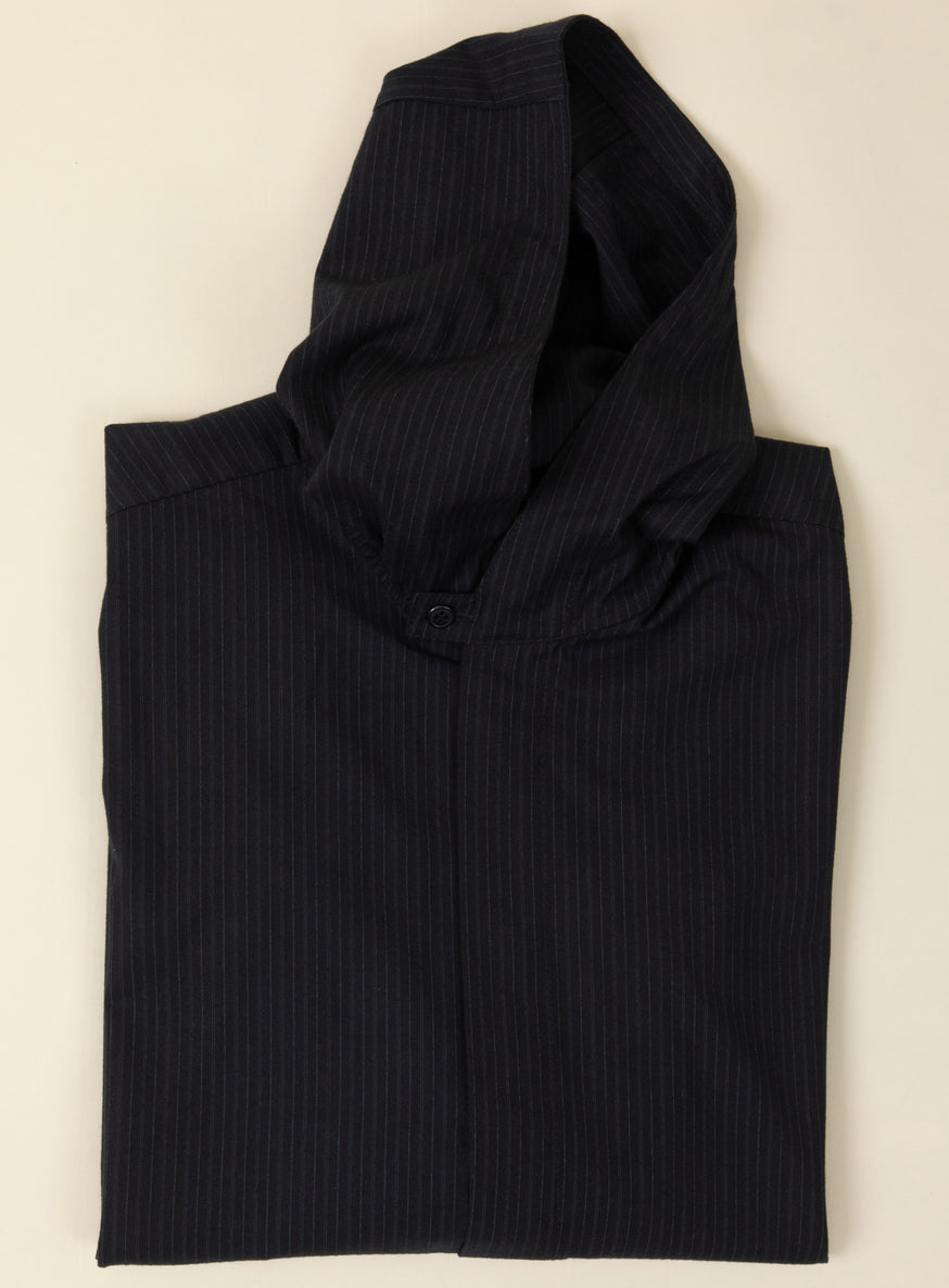 Hooded Overshirt in Navy Blue Large Stripe Serge Fabric