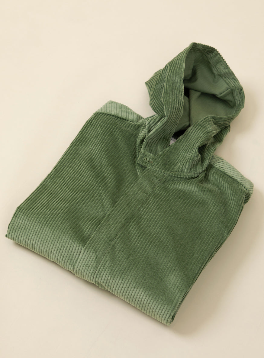 Hooded Overshirt in Sage Green Corduroy