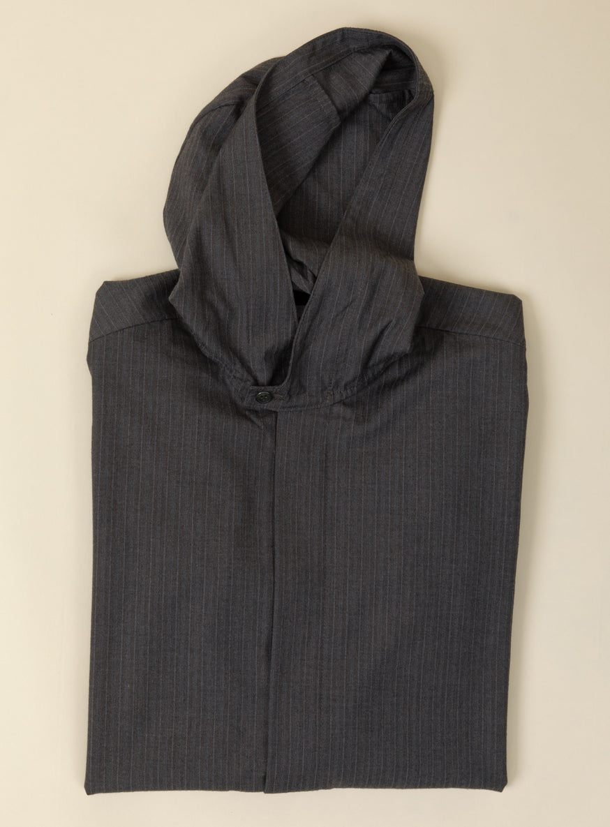 Hooded Overshirt in Graphite Large Stripe Serge Fabric