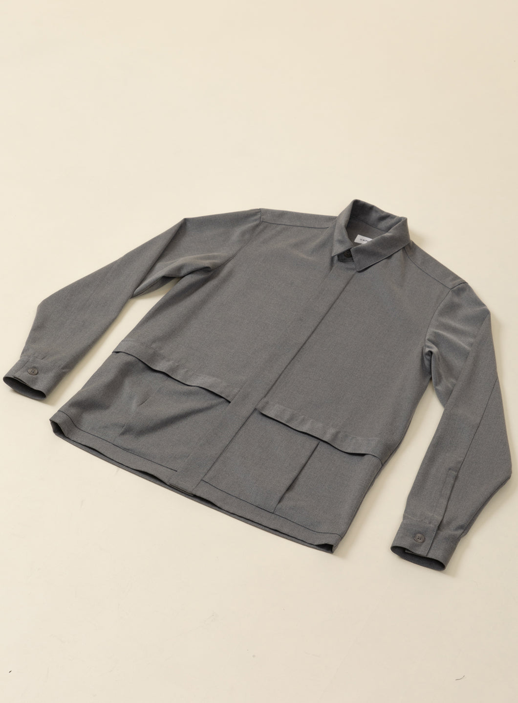Overshirt with Flap Pockets in Heather Grey Serge Fabric