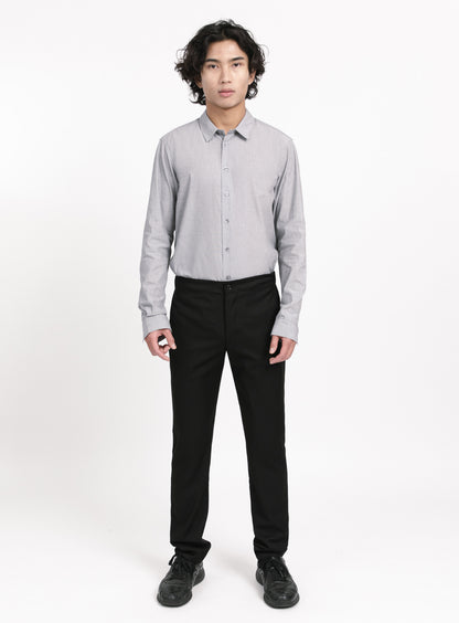 Pants with Notched Pockets in Black Serge