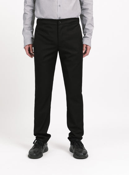 Pants with Notched Pockets in Black Serge