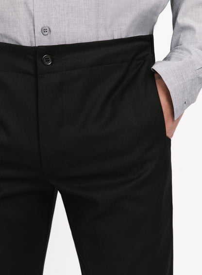 Pants with Notched Pockets in Black Serge