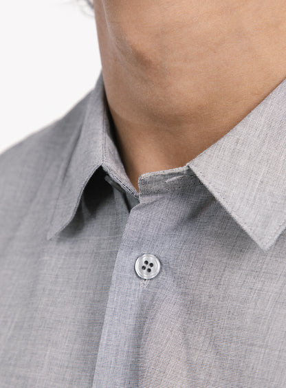 Shirt with Small Collar Stand in Grey End-on-End