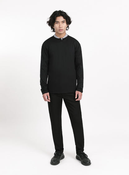 1 Button T-Shirt in Black Eucalyptus & Cotton