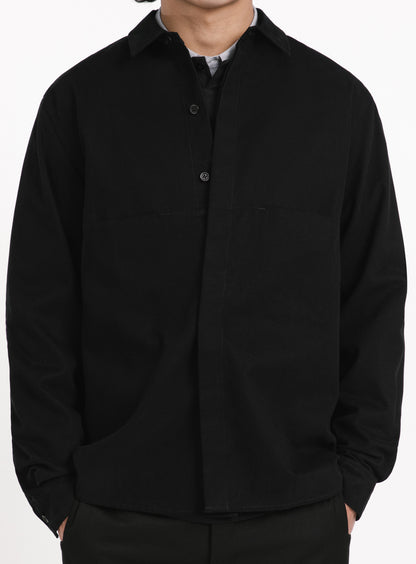Overshirt with Front Cuts in Black Canvas