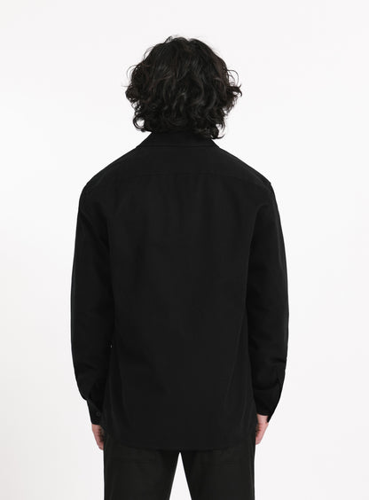 Overshirt with Front Cuts in Black Canvas