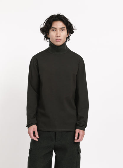 Ribbed High Neck Sweatshirt in Olive Technical Knit