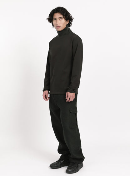 Ribbed High Neck Sweatshirt in Olive Technical Knit