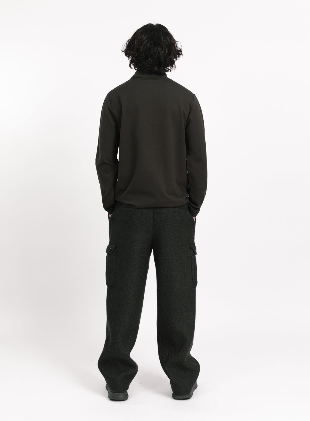 Ribbed High Neck Sweatshirt in Olive Technical Knit