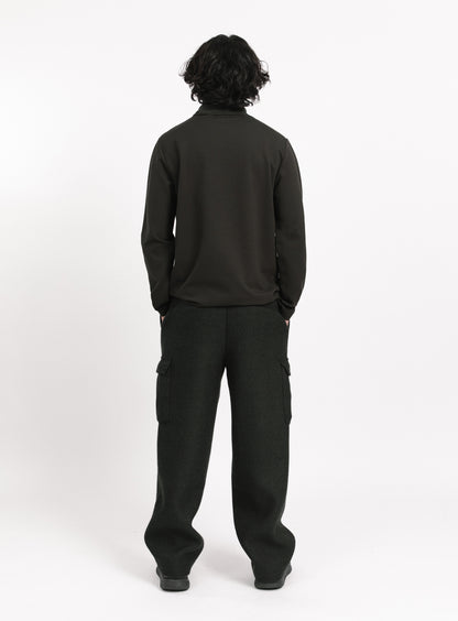 Ribbed High Neck Sweatshirt in Olive Technical Knit