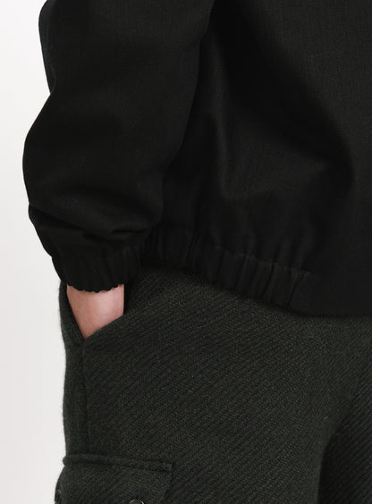 Murano Collar Bomber Jacket in Black Weaved Denim