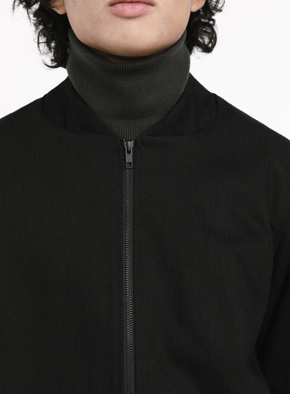 Murano Collar Bomber Jacket in Black Weaved Denim