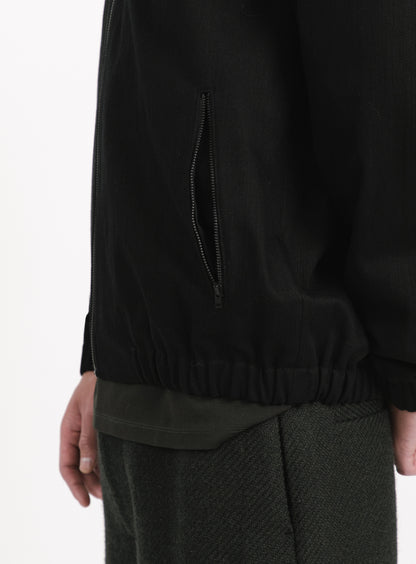 Murano Collar Bomber Jacket in Black Weaved Denim