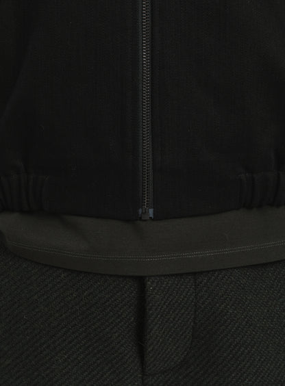 Murano Collar Bomber Jacket in Black Weaved Denim