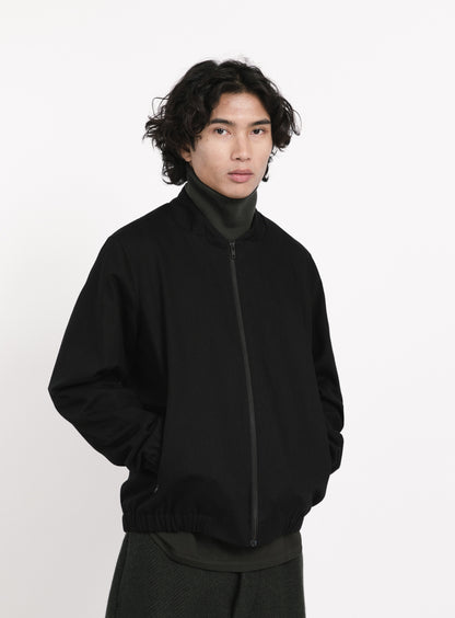 Murano Collar Bomber Jacket in Black Weaved Denim