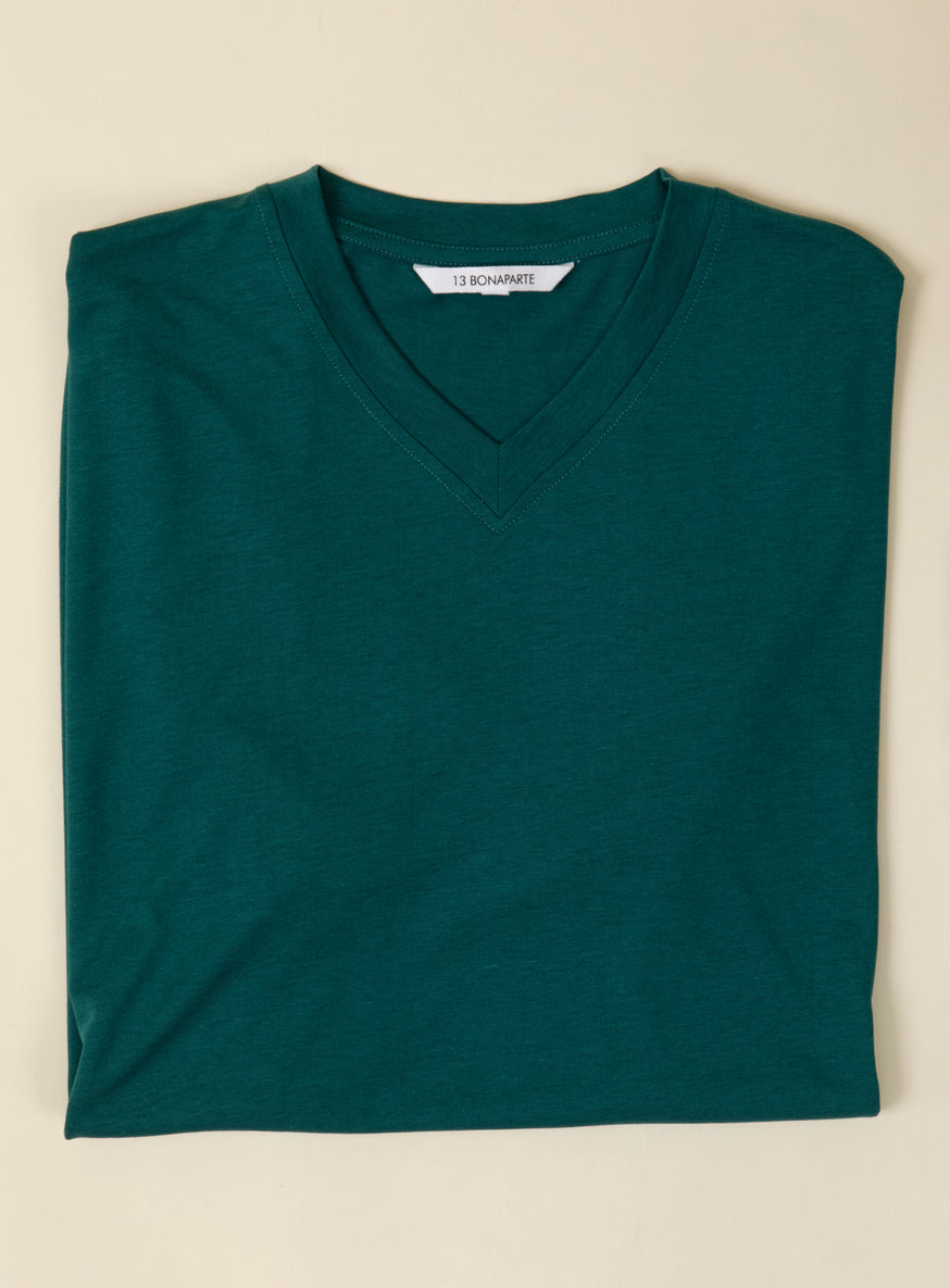 V Neck Short Sleeve T-Shirt in Emerald Green Eucalyptus & Cotton