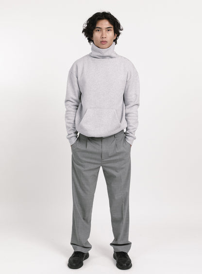 Pleated Pants with Looped Belt in Light Grey Serge