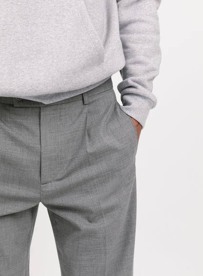 Pleated Pants with Looped Belt in Light Grey Serge