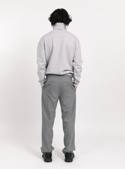 Pleated Pants with Looped Belt in Light Grey Serge
