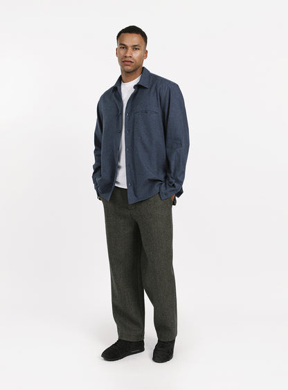 Overshirt with Slit Pocket in Heather Blue Cotton Flannel