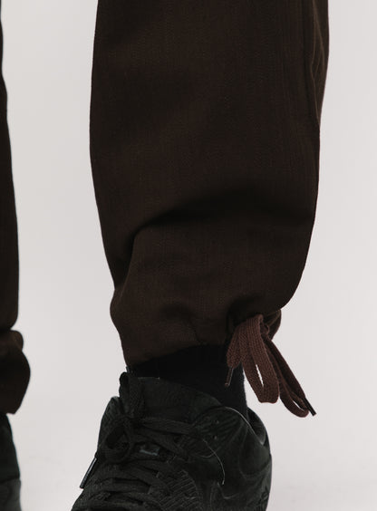 Combat Pants with Laces in Chocolate Weaved Denim