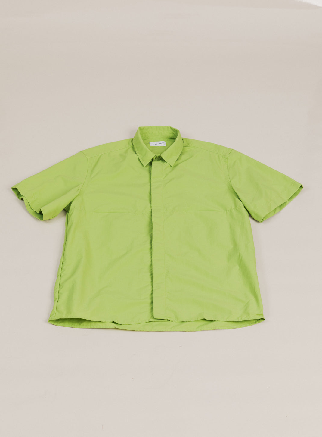 Chemisette with Front Cuts in Lime Green Technical Popeline