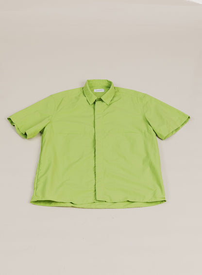 Chemisette with Front Cuts in Lime Green Technical Popeline