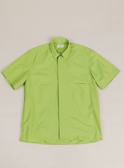 Chemisette with Front Cuts in Lime Green Technical Popeline