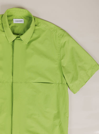 Chemisette with Front Cuts in Lime Green Technical Popeline