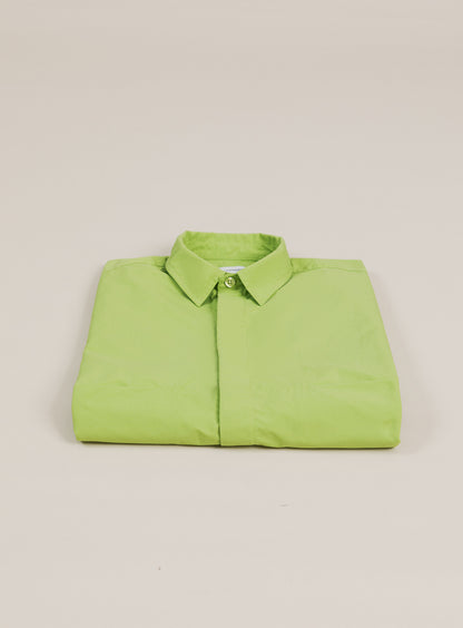Chemisette with Front Cuts in Lime Green Technical Popeline