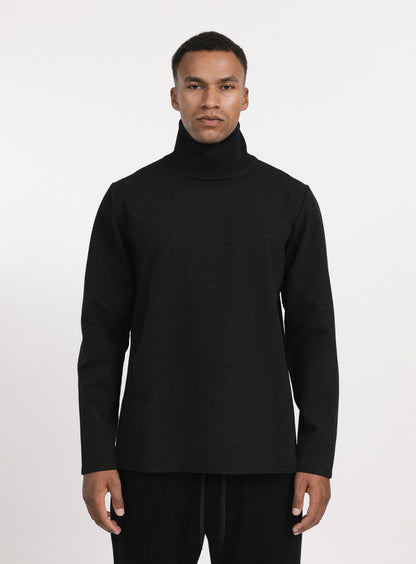 Ribbed High Neck Sweatshirt in Heather Dark Grey Technical Knit