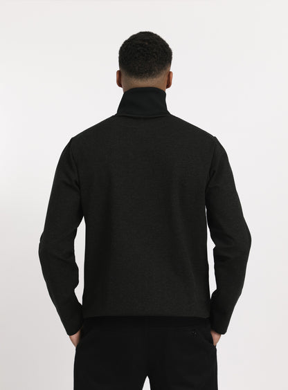 Ribbed High Neck Sweatshirt in Heather Dark Grey Technical Knit