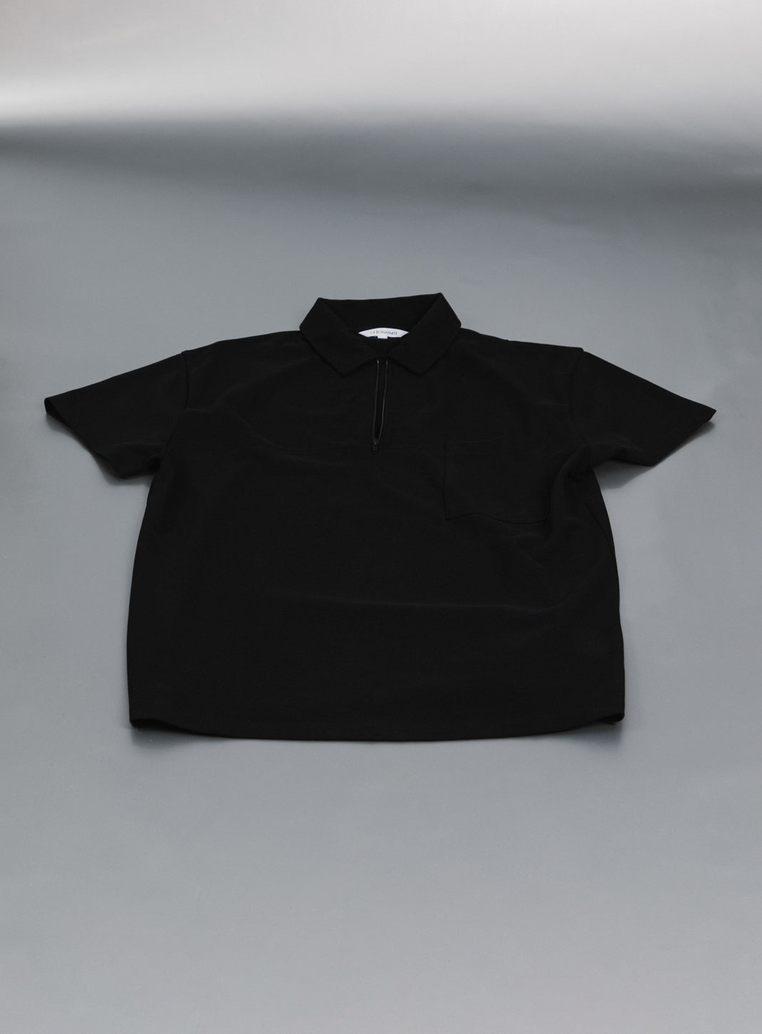 Short Sleeve Zipped Poloshirt in Black Mercerized Cotton Piqué