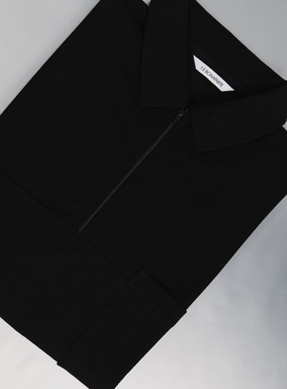 Short Sleeve Zipped Poloshirt in Black Mercerized Cotton Piqué
