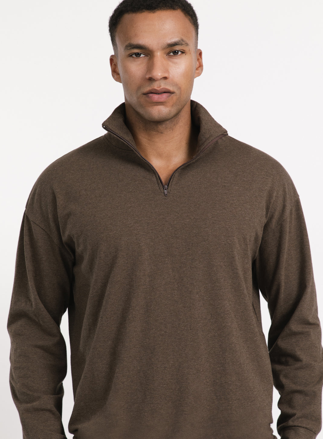 Trucker Sweatshirt in Heather Chocolate Cotton & Elastane