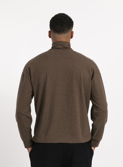 Trucker Sweatshirt in Heather Chocolate Cotton & Elastane