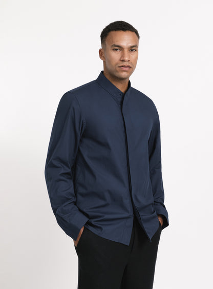 Origami Collar Shirt in Cobalt Blue Poplin